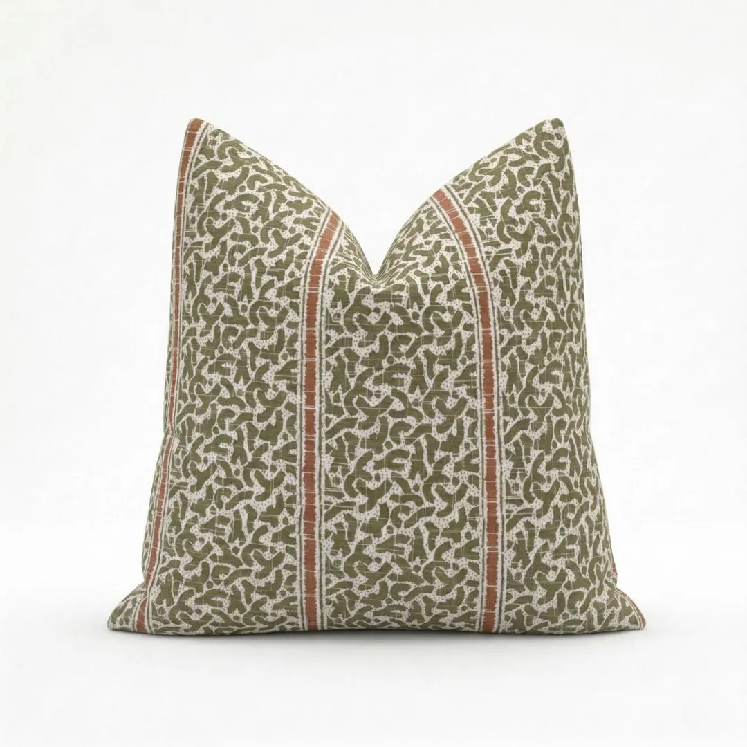 Designer Pillow Cover – Rapture & Wright Poro Poro Bronze Green, Organic Modern Stripe | Etsy (US)