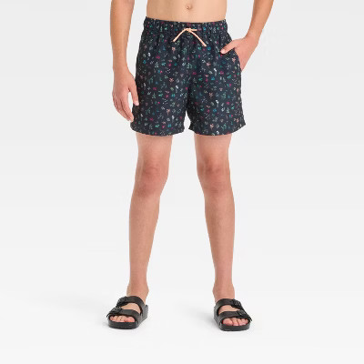 Boys' Summer Icons Printed Swim Trunks - art class™ Black | Target