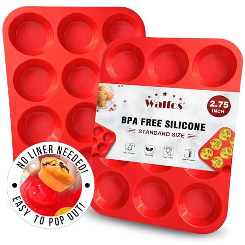 Walfos Muffin Pan Set - 12 Cups Regular Silicone Cupcake Pan, Non-stick and BPA Free, Great for Making Muffin Cakes, Tart, Fat Bombs - Dishwasher Safe, 2-Piece | Amazon (US)