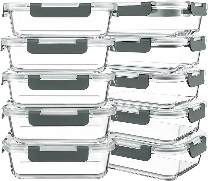 10 Packs 30 oz Glass Meal Prep Containers,Glass Food Storage Containers with Lids,Airtight Glass ... | Amazon (US)