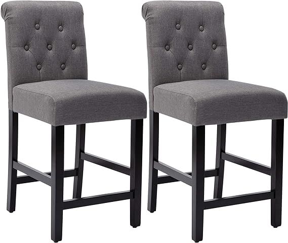 24 Inches Fabric Counter Height Bar Stools Set of 2, Upholstered BarStools with Button Tufted Bac... | Amazon (US)