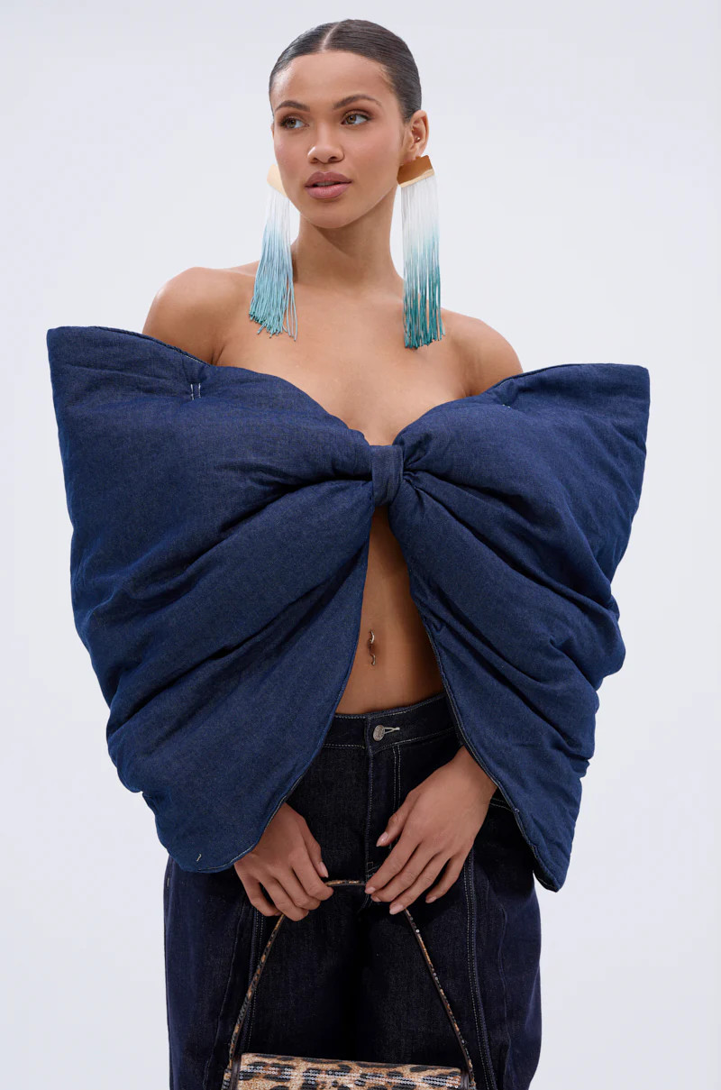 PADDED DENIM BOW TOP | AKIRA