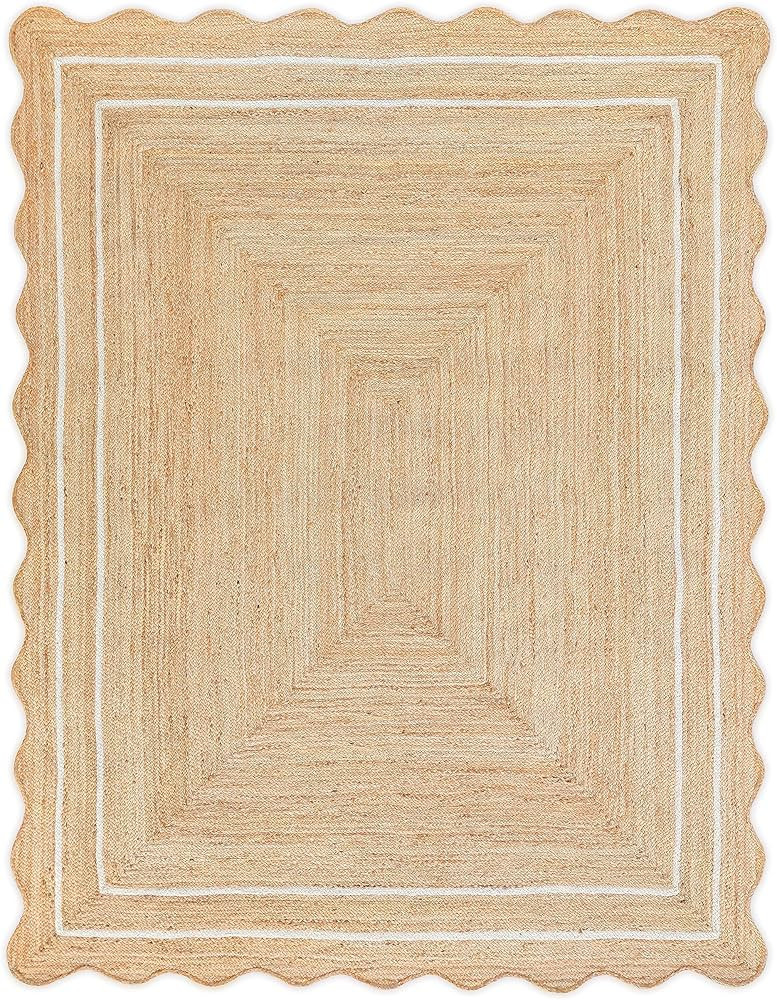 Wave Scalloped Natural Jute Rug Boho Jute Rug Entryway Runner Rug Farmhouse Scallop Rug, Off Whit... | Amazon (US)