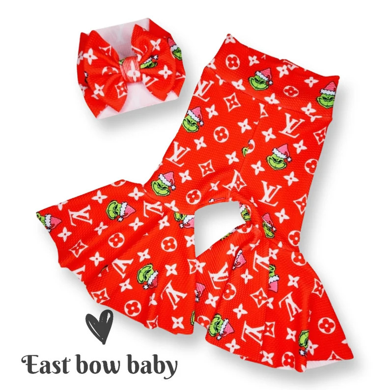 Grinch Bellbottom, Red Grinch Bells, Grinch Fashionista,grinch Bow,grinch Outfit,grinch Baby Girl... | Etsy (US)