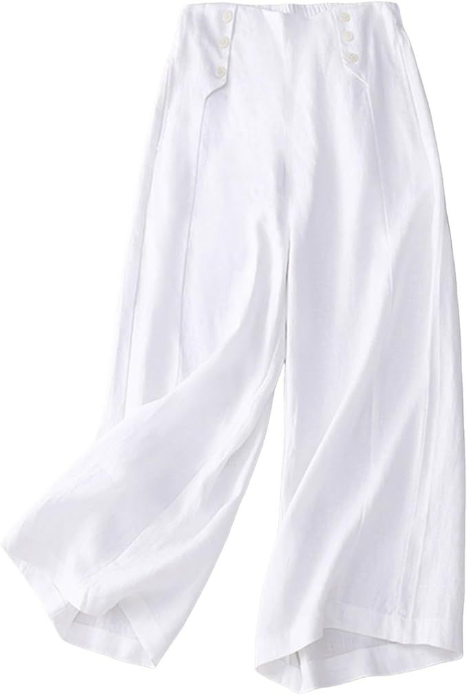 Cotton and Linen Wide Leg Pants for Women High Waisted Spring and Autumn Loose Slim Breathable La... | Amazon (US)