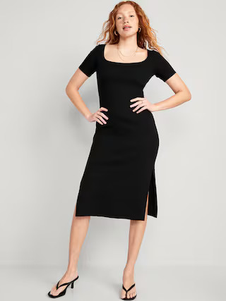 Fitted Rib-Knit Scoop-Neck Midi Dress for Women | Old Navy (US)