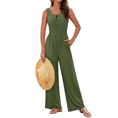 GRACE KARIN Jumpsuits for Women Bow Tie Front Overalls Smocked Tops Wide Legs Casua… | Amazon (US)