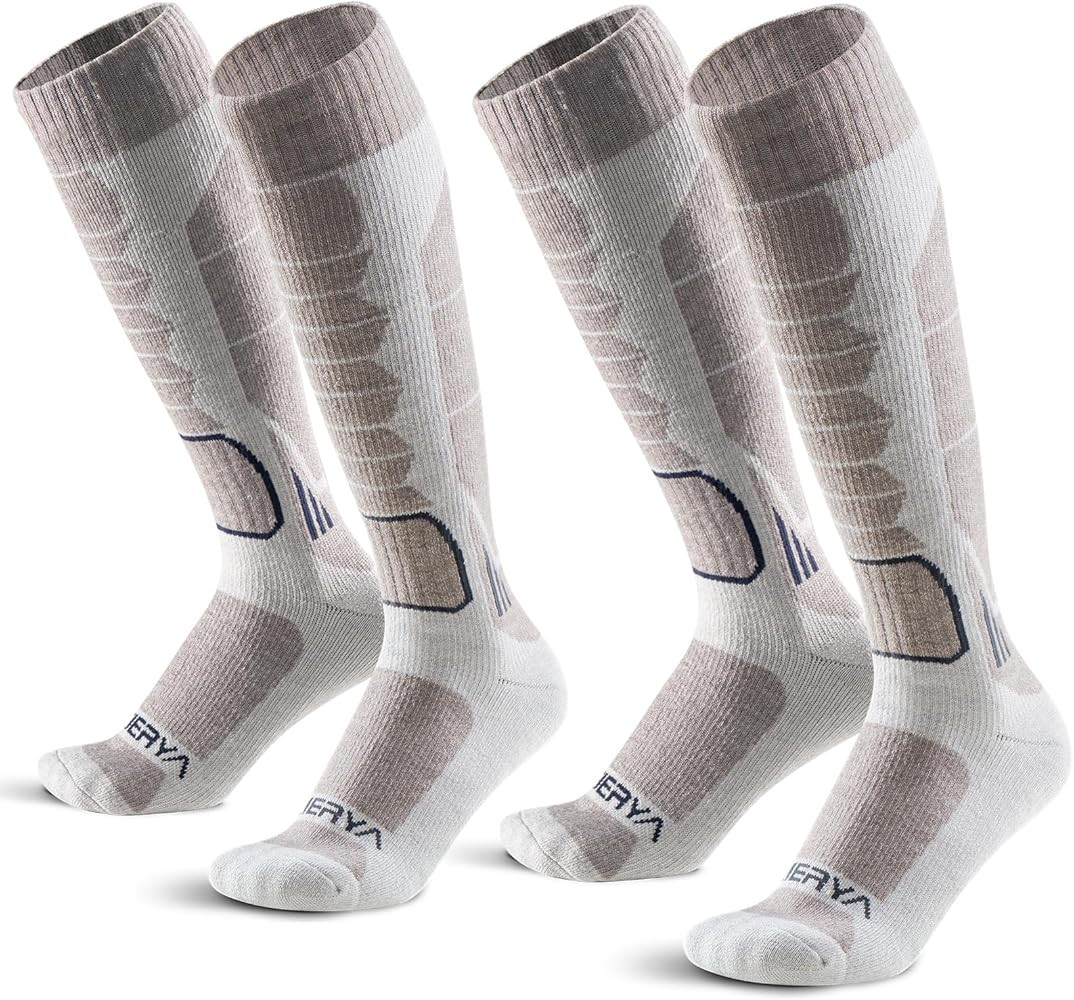 Merino Wool Ski Socks for Men, Women & Youth - Over-the-Calf Full Cushion Thermal Snowboard Socks... | Amazon (US)