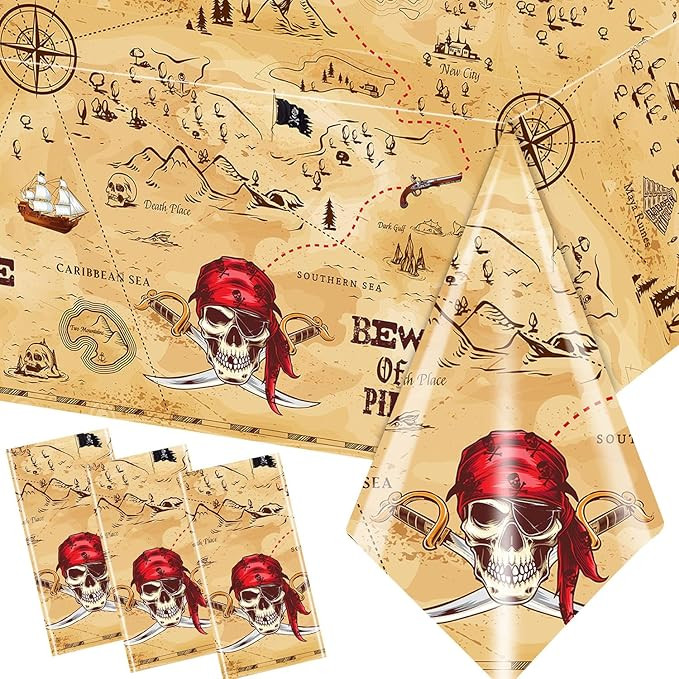 3Pcs Pirate Party Tablecloth - Treasure Map Tablecover Pirate Birthday Party Decoration Disposabl... | Amazon (US)