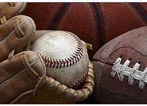 wall26 - Close Up Shot of Well Worn Baseball in Baseball Glove, Football and Basketball - Removab... | Amazon (US)