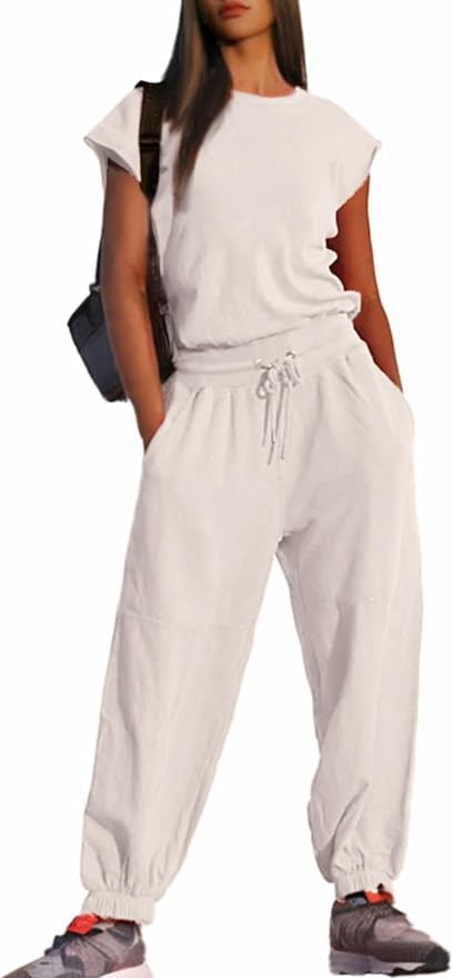 Glamaker Women's Casual Sleeveless One Piece Jumpsuits Loose Open Back Workout Onesie Summer Outf... | Amazon (US)