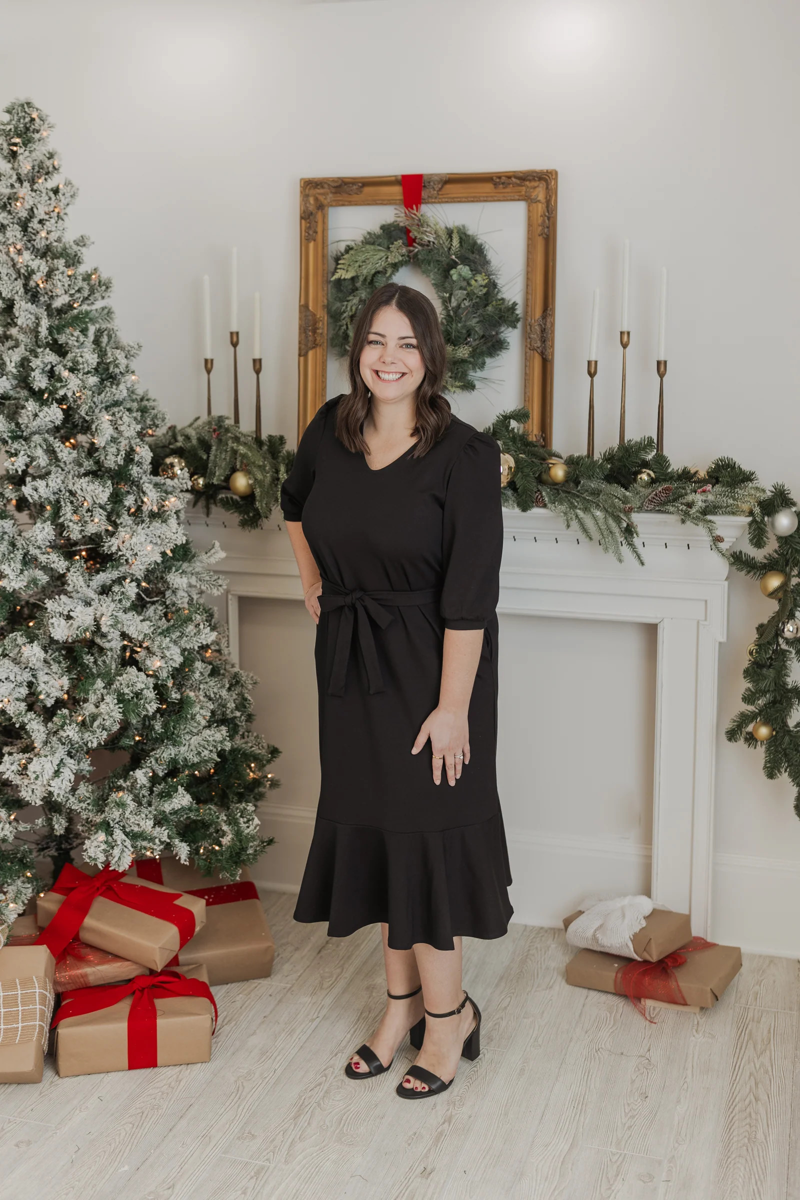 MW Occasion Ruffle Hem Dress in Black Micro Rib | Merrick White