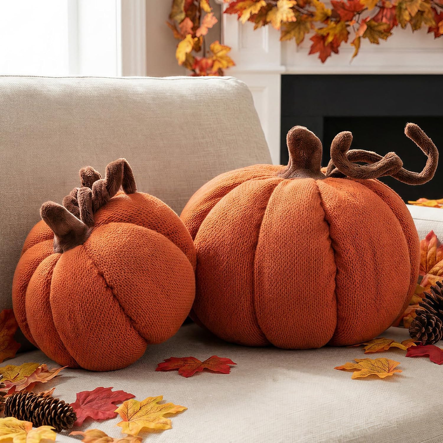 Ywlake Fall Pumpkin Pillows Set of 2, Halloween Decoration Pumpkin Throw Pillows Soft Cute 3D Shaped Cushion for Sofa Couch Bedroom Harvest Thanksgiving Autumn Decoration (Orange) | Amazon (US)