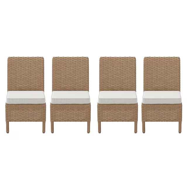 allen + roth Emerald Cove Set of 4 Wicker Brown Steel Frame Stationary Dining Chair with Cream Ax... | Lowe's
