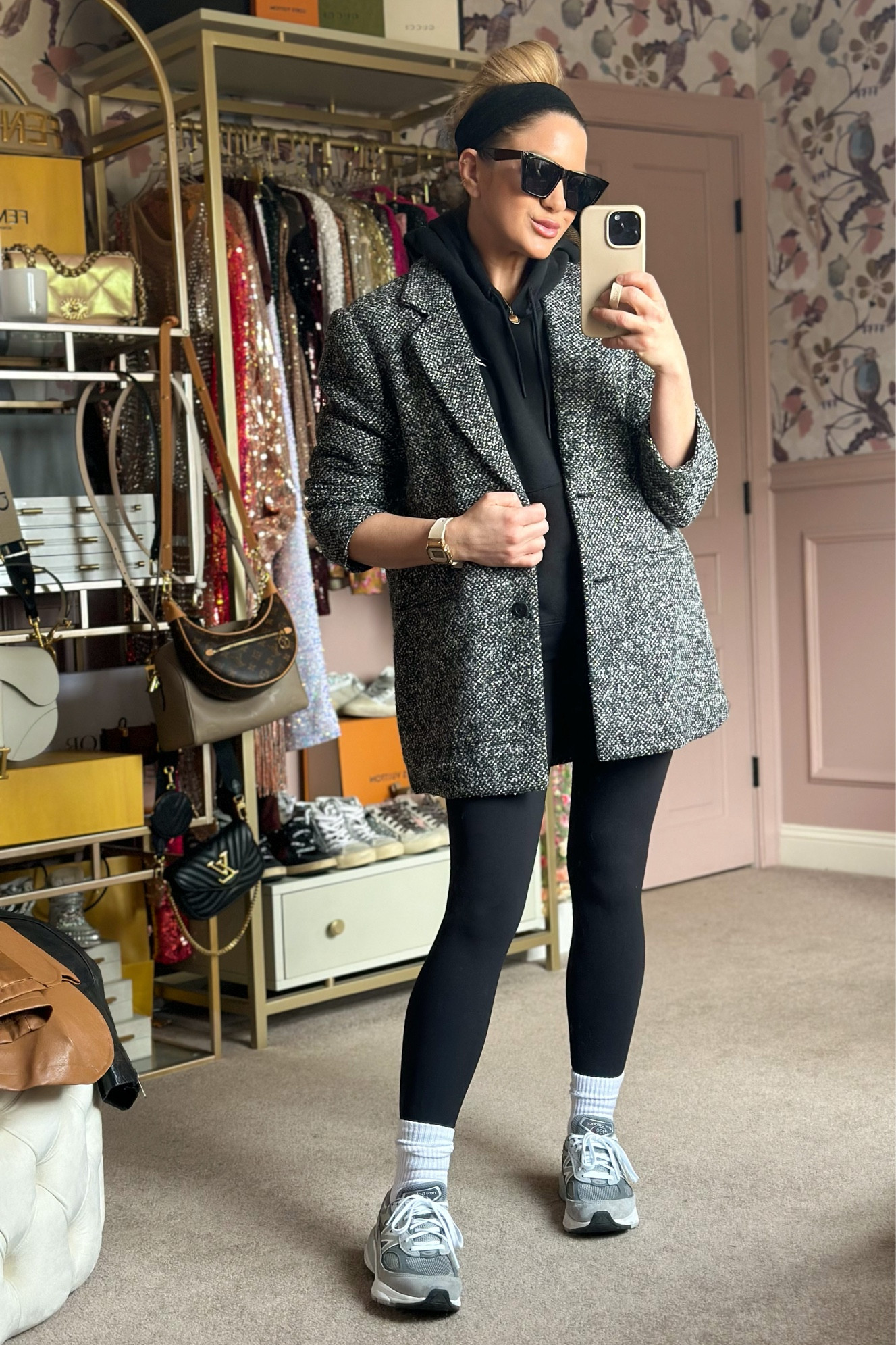 OOTD 
Abercrombie wool dad blazer
Size: medium 
Nike Air Jordan hoodie
Size: medium
Lululemon Align High Rise Pant 25” in black 
Size: 4
Adidas Crew Socks
New Balance Women’s 990v6 
Size: 7.5 TTS 
Amazon Sunglasses
ASOS black headband 

#LTKfit #LTKFind #LTKstyletip