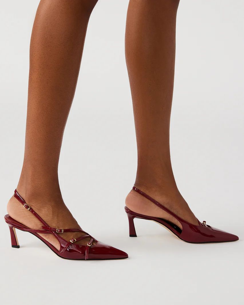 LIANA Wine Patent Slingback Pointed Toe Low Heel | Women's Heels | Steve Madden (US)