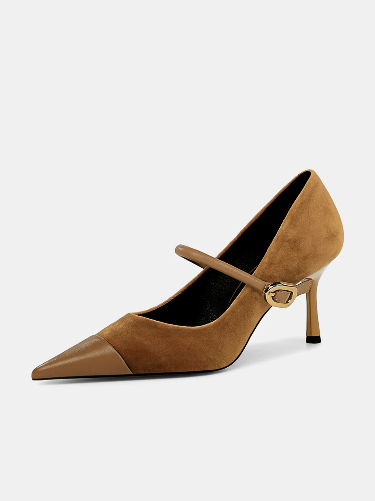 Faux Suede Pointed-Toe Mary Jane Pumps | Commense