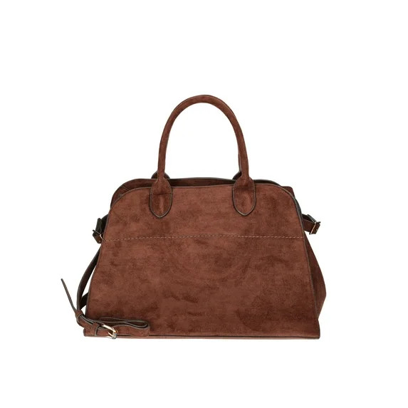 Time and Tru Women's Sage Satchel Soft Faux Suede Tote Bag, Chocolate | Walmart (US)