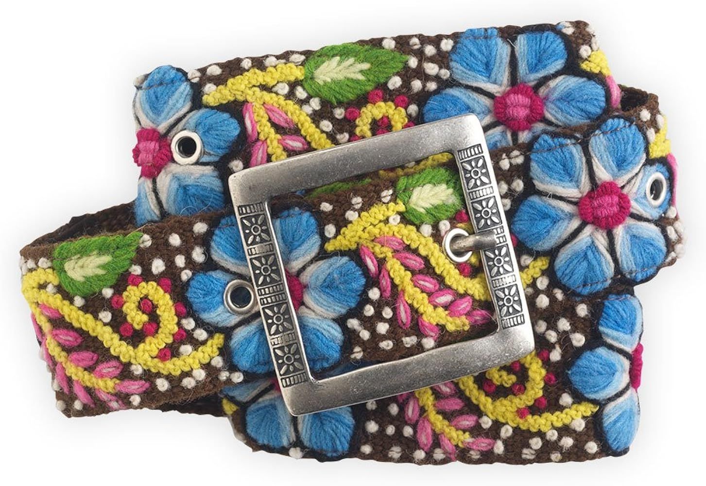 Flora Hand Embroidered Fair Trade Wool Belt (Brown) | Amazon (US)