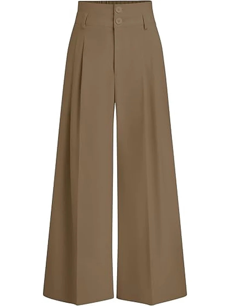 PRETTYGARDEN Womens Spring Wide Leg Palazzo Pants Trendy Loose Button High Waist Pleated Work Bus... | Walmart (US)