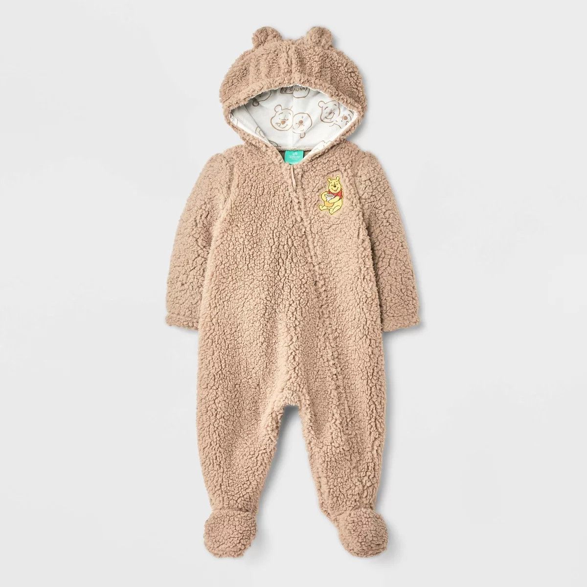 Baby Disney Winnie The Pooh Cozy Hooded Pram Bodysuit - Brown | Target