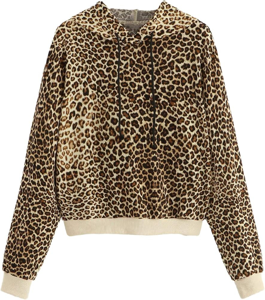 SweatyRocks Women's Causal Sweatshirt Leopard Long Sleeve Drawstring Hoodies Lightweight Pullover... | Amazon (US)