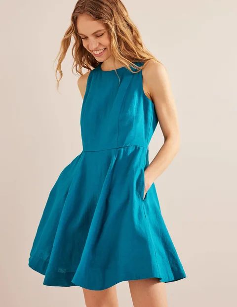 Fit-and-Flare Linen Mini Dress - Teal | Boden (US)
