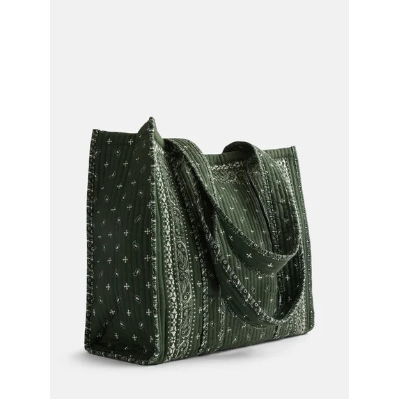 No Boundaries Quilted Tote Bag, Women's, Olive Bandana | Walmart (US)