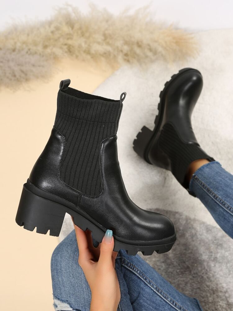 Minimalist Slip-On Platform Sock Boots | SHEIN