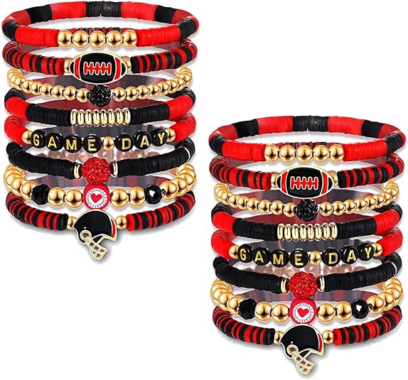 Game Day Bracelets Stack, Outfits for Women, Football Accessories, Red Black Heishi Beaded Stretc... | Amazon (US)