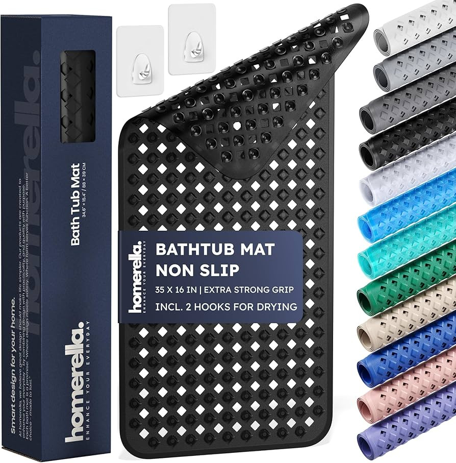 Bathtub Mat Non Slip 35x16 - homerella® Bath Mat Incl. Hooks for Drying, Extra Long, 100% BPA Fr... | Amazon (US)