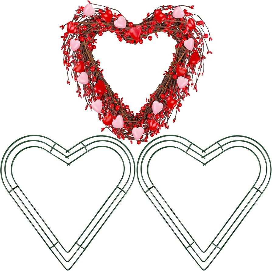 Aodaer 2 Pack 14 Inch Heart Wire Wreath Frame Heart Metal Wreath Garland Green Wire Flower Wreath... | Amazon (US)