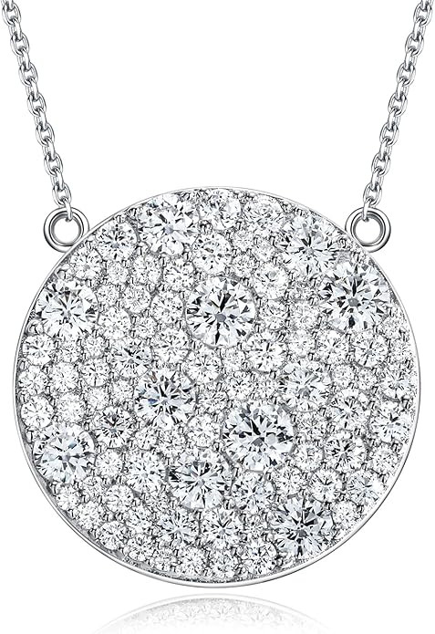 14K Gold Plated /925 Sterling Silver 18 Inch Pave Round Disc/Heart Pendant Necklace for Women Cub... | Amazon (US)
