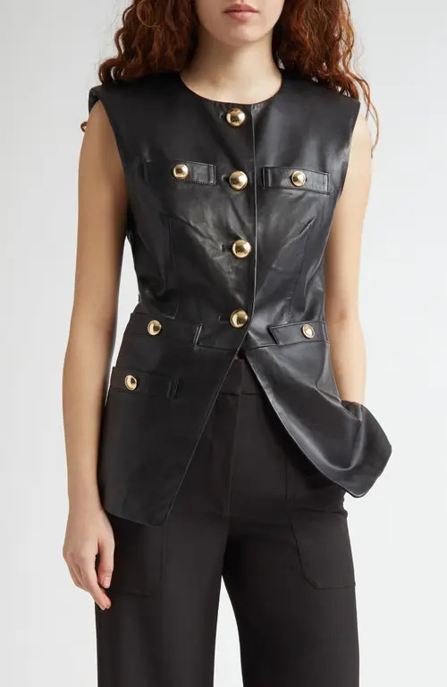 Veronica Beard Tamara Leather Vest in Black at Nordstrom, Size 10 | Nordstrom