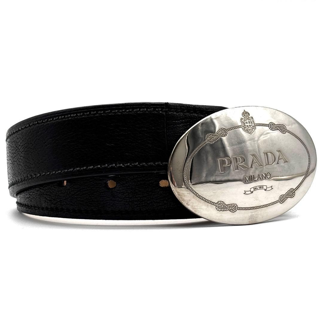PRADA Leather Belt Logo Buckle Black Men's | eBay US