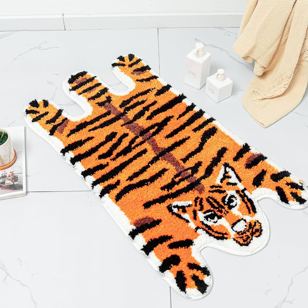 Tiger Bath Mat for Bathroom, Funny Cute Orange Yellow Tiger Cartoon Bathroom Rug Non-Slip Animal ... | Amazon (US)