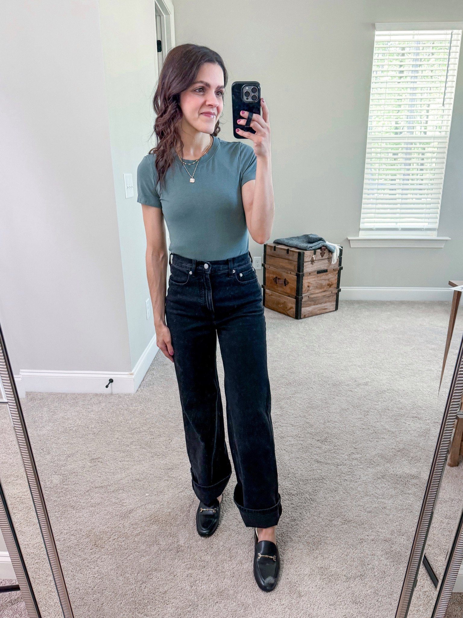 Spring capsule outfit idea | bodysuit, high rise black jean, loafer mule 

#LTKstyletip