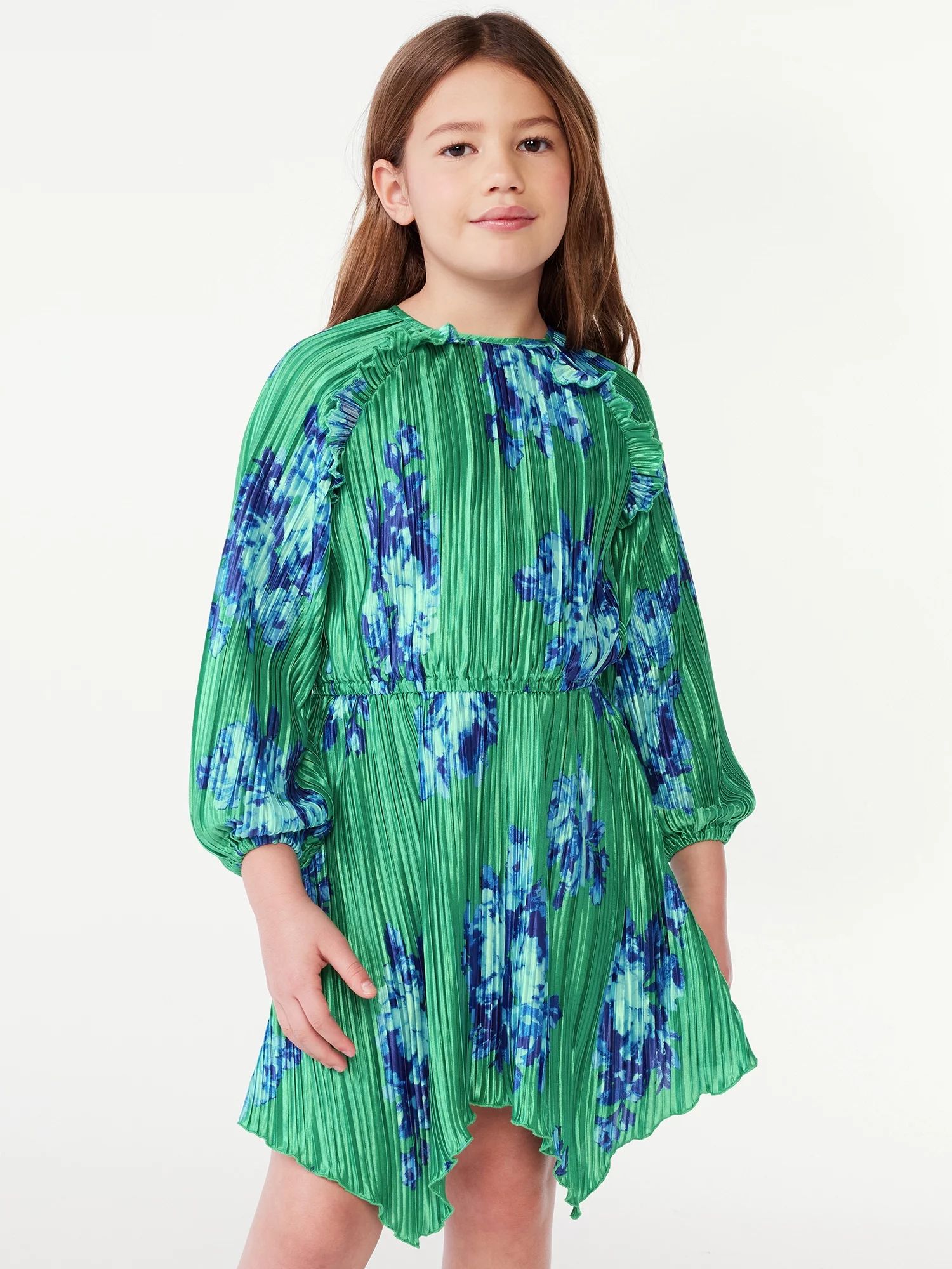 Scoop Girls Long Sleeve Handkerchief Hem Dress, Sizes 4-12 | Walmart (US)