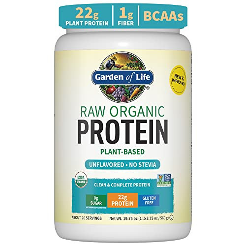Organic Vegan Unflavored Protein Powder, Garden of Life 22g Plant Based Protein & BCAAs, Organic Protein Powder with Probiotics & Enzymes, Non-GMO, Gluten-Free Lactose Free 1.2 LB | Amazon (US)
