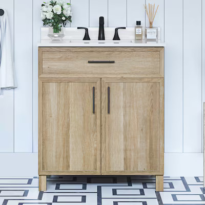 Style Selections Dolton 30-in Light Natural Oak Undermount Single Sink Bathroom Vanity with White... | Lowe's