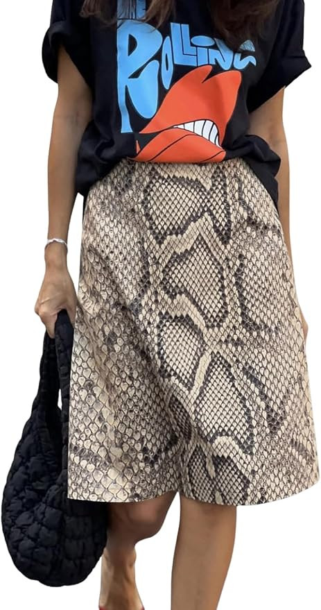chouyatou Women's A-Line Snake Skin Faux Leather Skirt Y2K Trendy High Waist Animal Print Midi Sk... | Amazon (US)