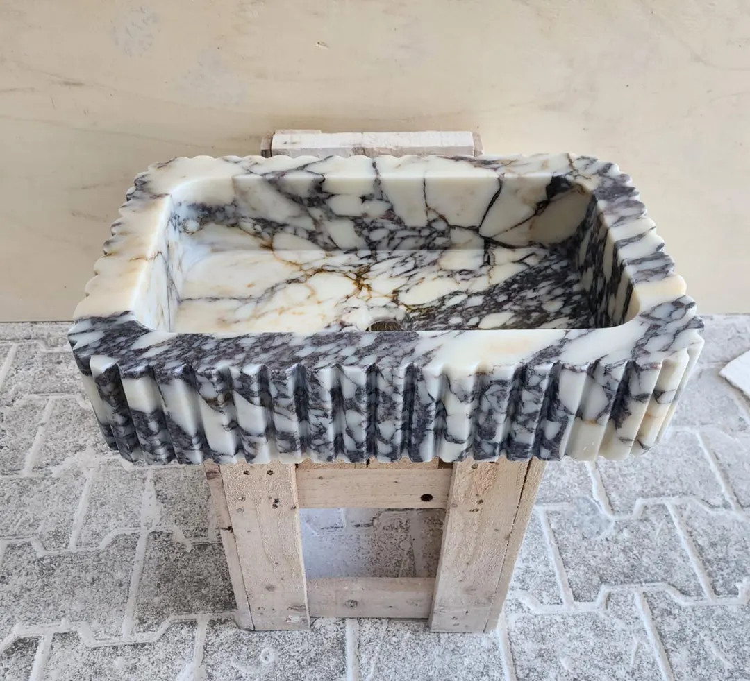Calacatta Viola Marble Sink, Fluted Washbasin, Wall Mount Sink | Etsy (US)