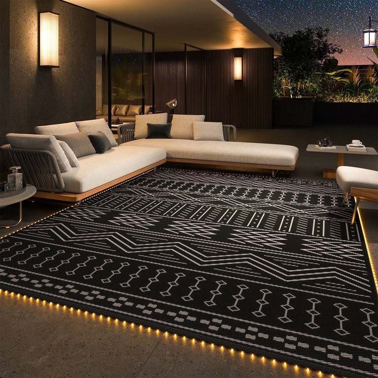 SIXHOME Outdoor Rug with LED Strip Lights 9'x12' Waterproof Patio Rug Reversible Indoor Outdoor R... | Walmart (US)