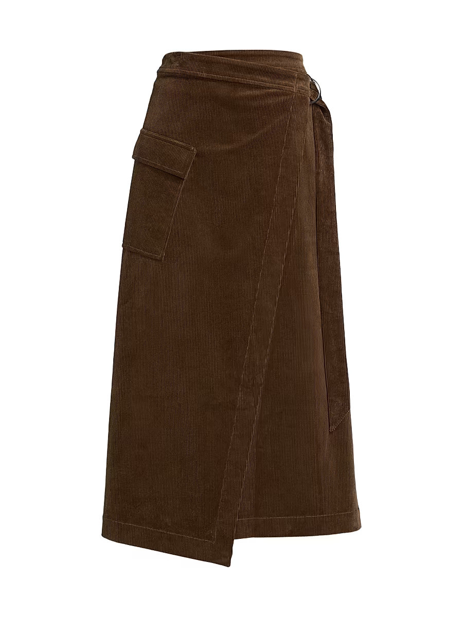 Women's Graciels Stretch Corduroy Wrap Midi-Skirt - Chestnut - Size Large | Saks Fifth Avenue