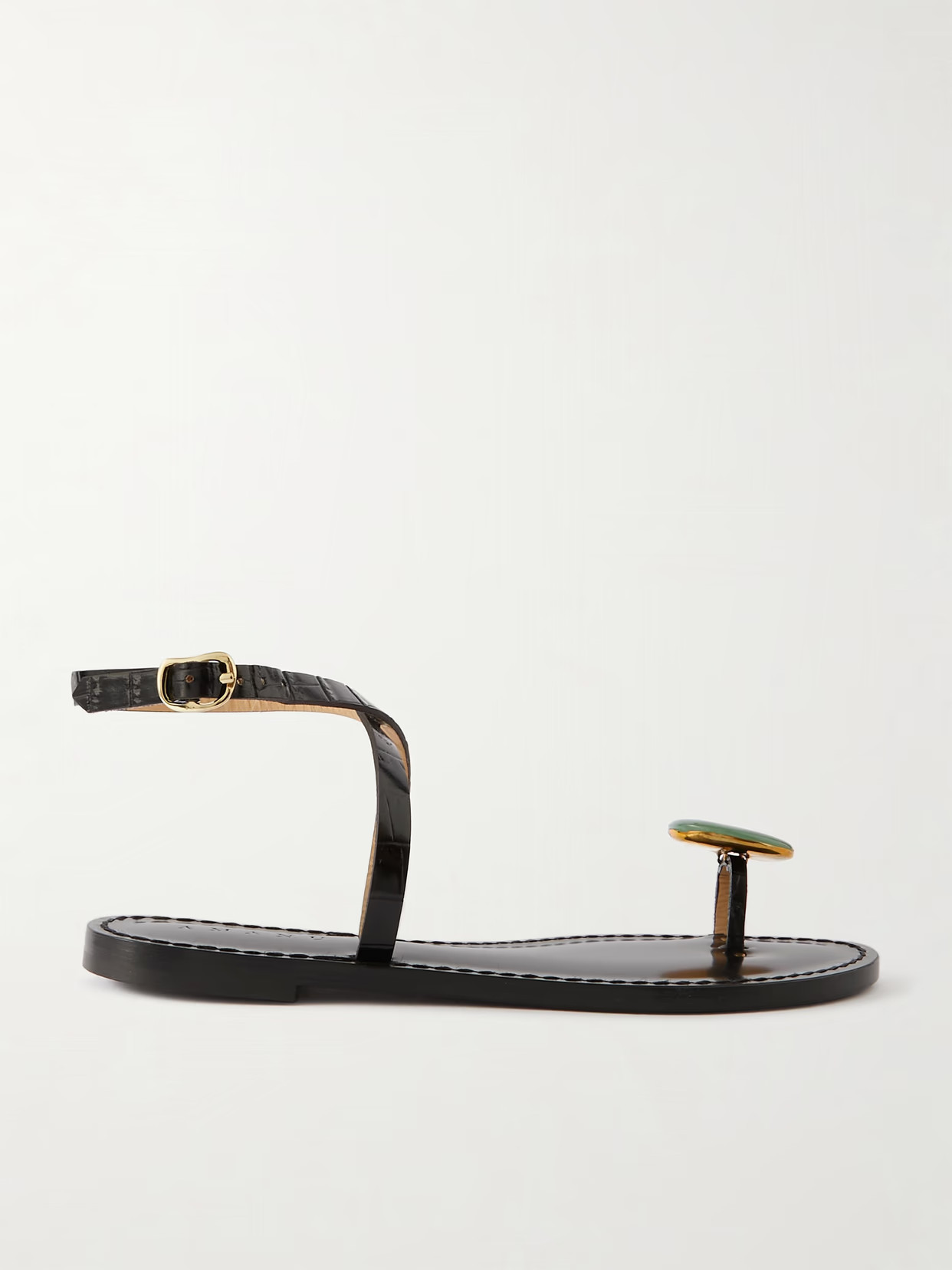 AMANU - The Kigali Aventurine-embellished Croc-effect Leather Sandals - Black | NET-A-PORTER (US)