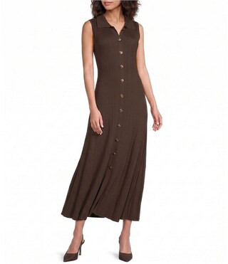 Skies Are Blue Collard V-Neck Sleeveless Button Front Knit Maxi Dress -  S | Dillard's