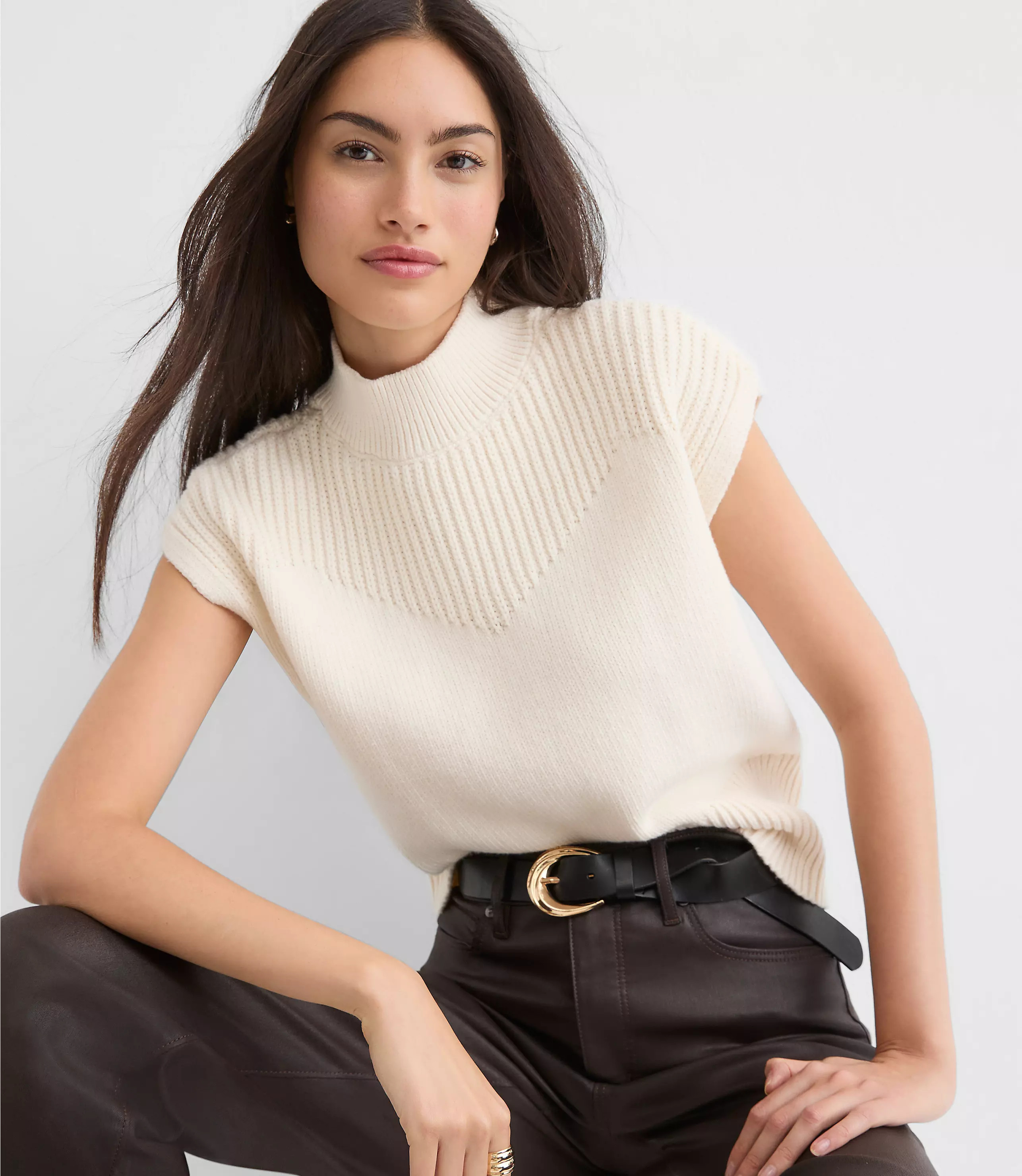 Ribtrim Sleeveless Mock Neck Sweater | LOFT