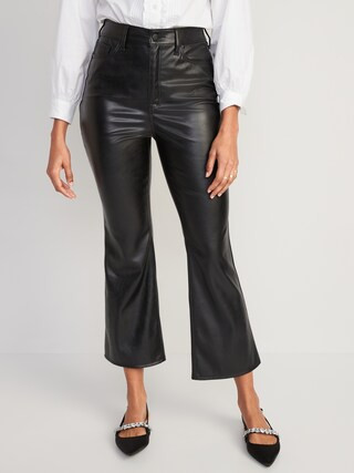 Higher High-Waisted Faux-Leather Cropped Flare Pants for Women | Old Navy (US)