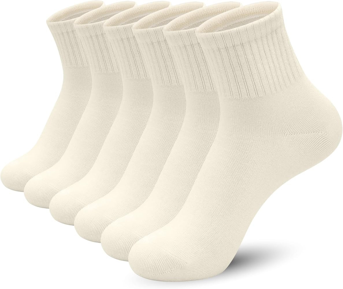 Women Cotton Quarter Socks Thin Mini Crew Elastic Casual Soft Comfort Above Ankle Socks 6 Pairs | Amazon (US)