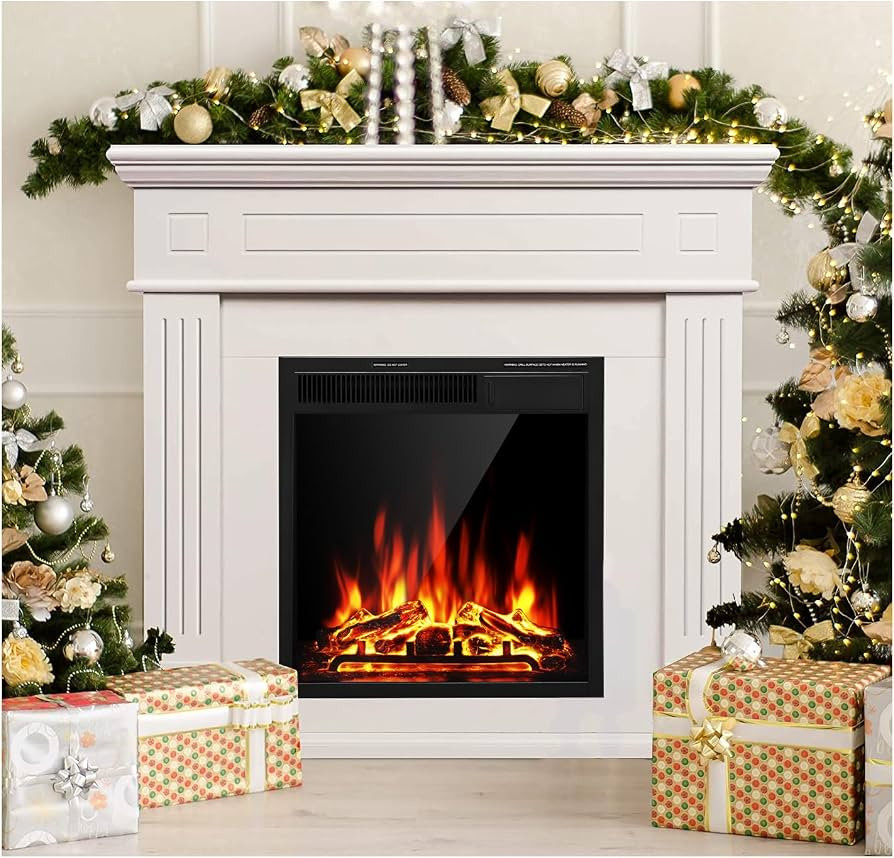 JAMFLY Electric Fireplace Mantel Package Wooden Surround Firebox TV Stand Free Standing Electric ... | Amazon (US)
